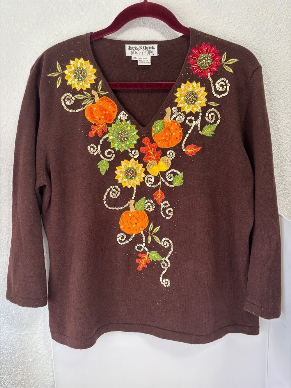 Jack B. Quick~Large~Pumpkins/ Fall/ Floral ~ Brown/ Orange/ Green/Yellow ~ XL